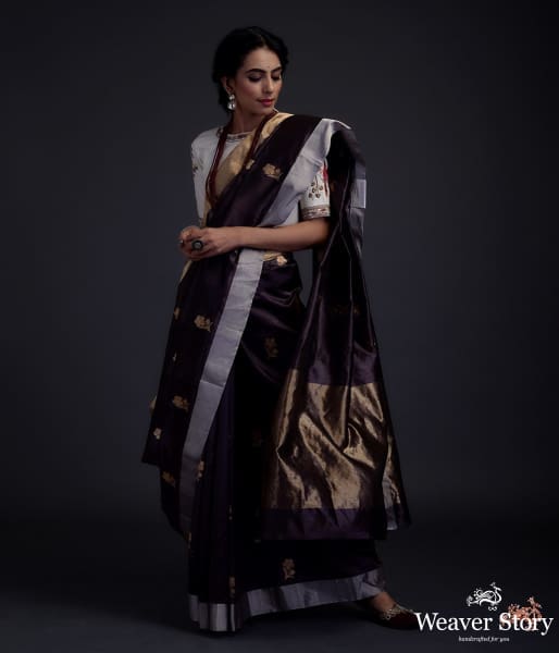 Coffee_brown_chanderi_silk_saree_with_gold_zari_meenakari_boota_WeaverStory_02