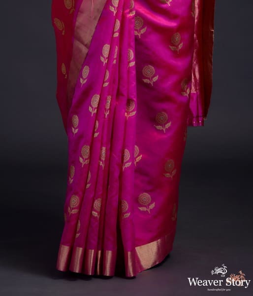 Hot_Pink_chanderi_silk_saree_with_gold_zari_floral_motifs_WeaverStory_04