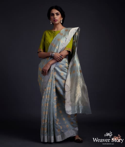 Duck_egg_blue_chanderi_silk_saree_with_gold_zari_floral_motifs_WeaverStory_02