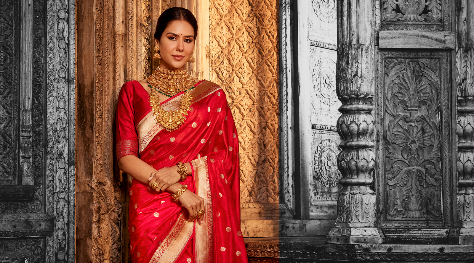 From Runway to Realway: Sonam Bajwa's Red Banarasi Saree Look by WeaverStory