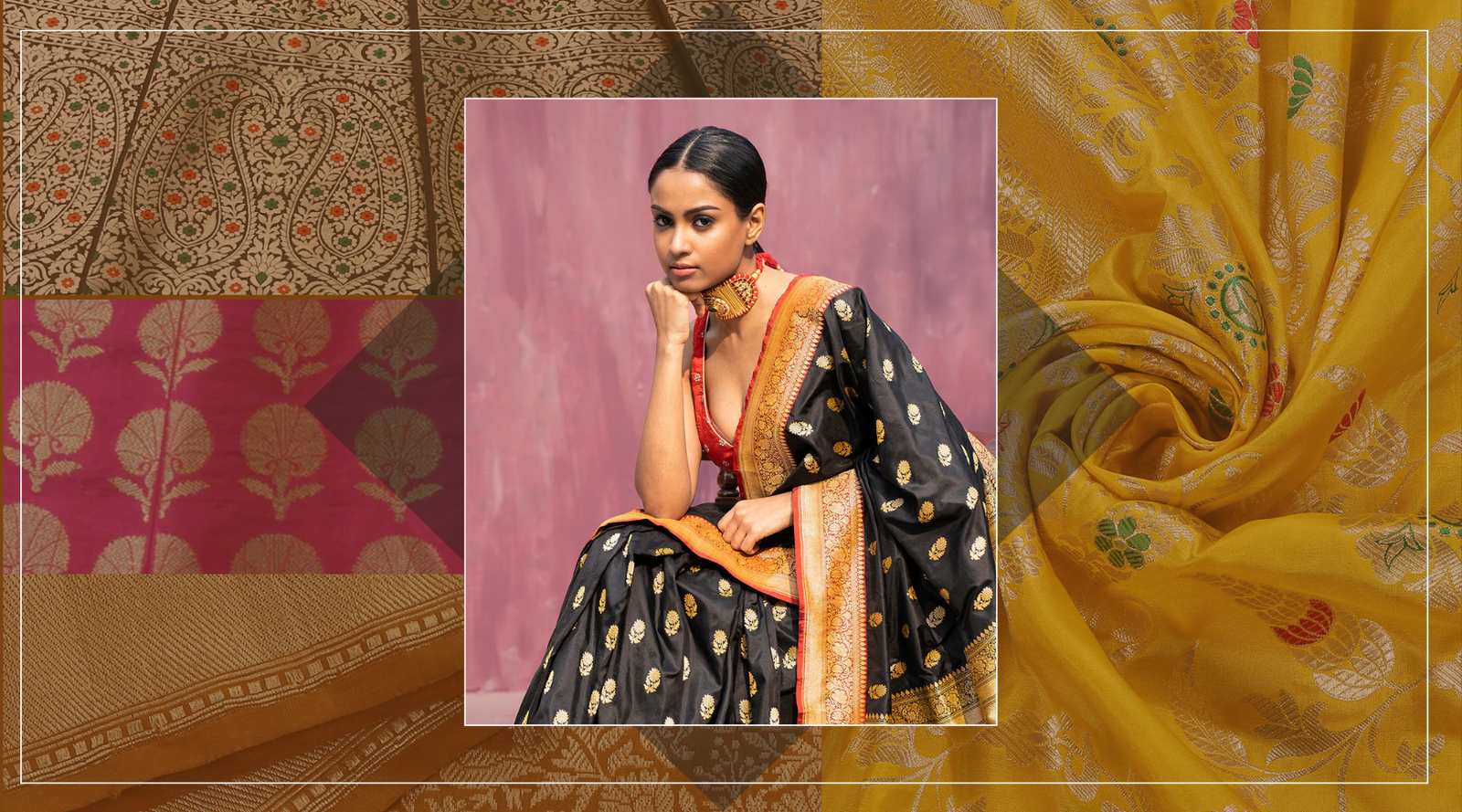 Elegance draped in the Finest Katan Silk from the WeaverStory: Sarees, Dupatta and Lehenga