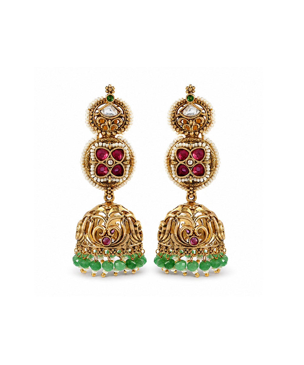 Gulnaar Ruby Temple Jhumkas