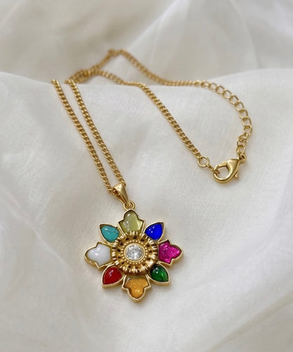 Rangrez Navratna Floral Pendant Necklace