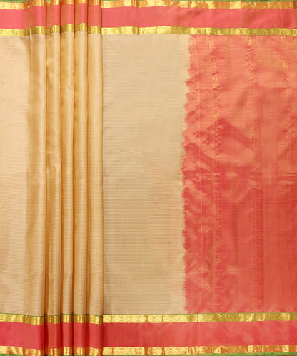 Peach_And_Golden_Pure_Silk_Kanjivaram_Saree_With_Pink_Border_WeaverStory_01