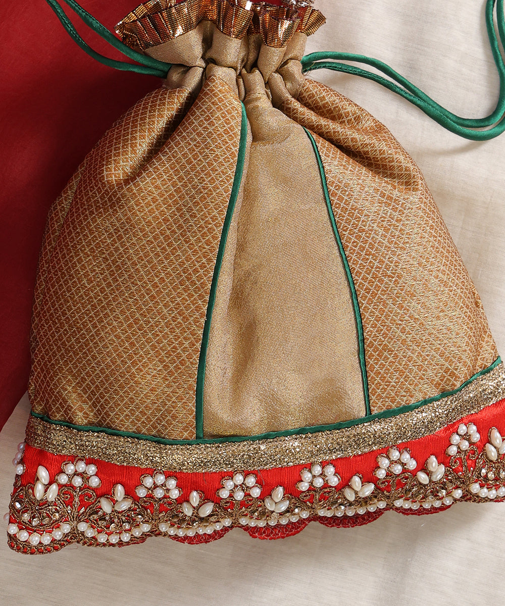 Elegant Gold Embroidered Potli Bag