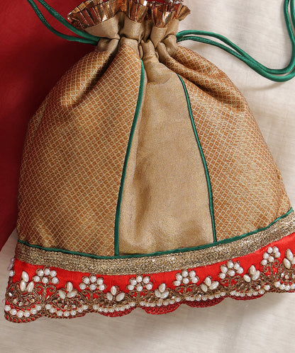 Elegant Gold Embroidered Potli Bag