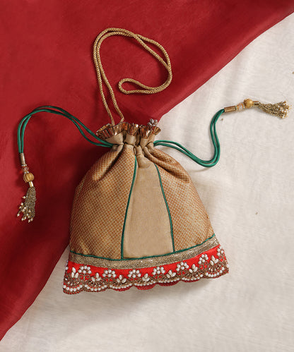 Elegant Gold Embroidered Potli Bag