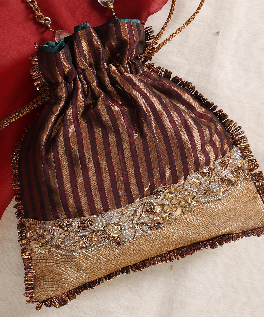 Elegant Striped Embroidered Potli Bag