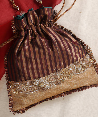 Elegant Striped Embroidered Potli Bag