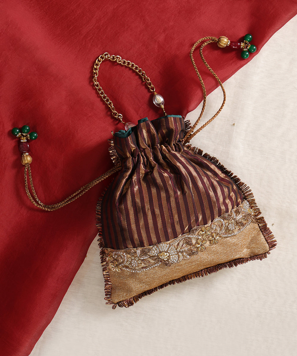 Elegant Striped Embroidered Potli Bag