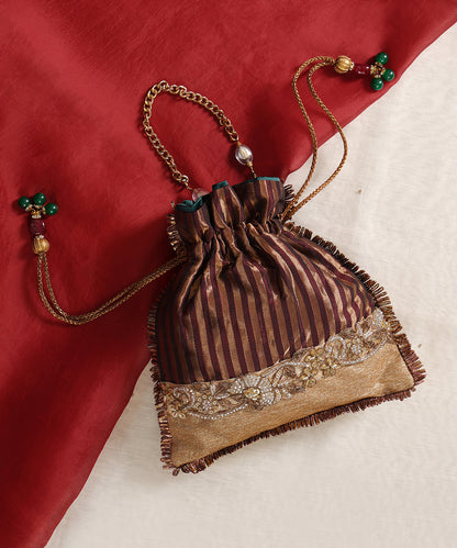 Elegant Striped Embroidered Potli Bag
