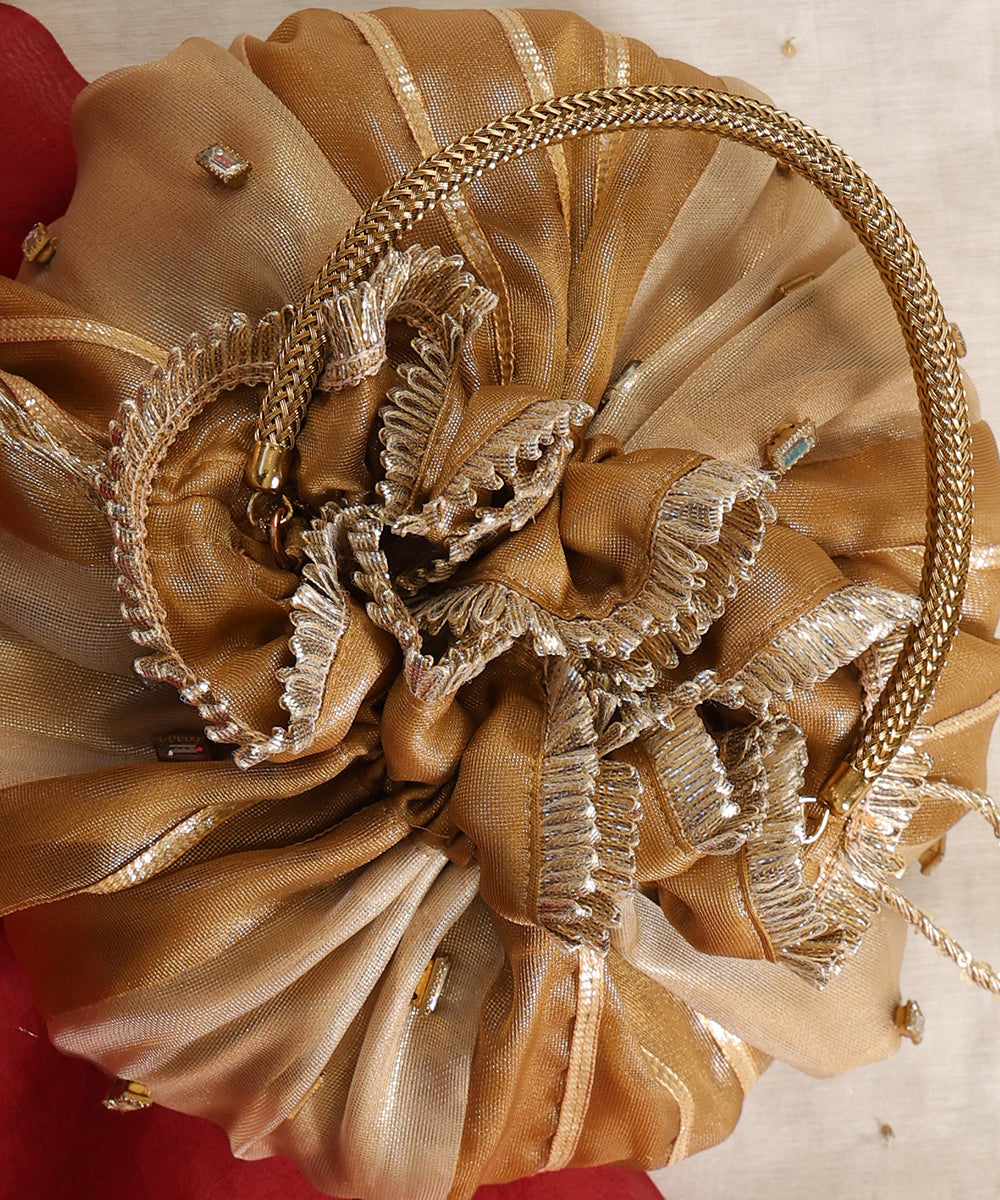 The Gilded Blossom Pleated Potli Bag