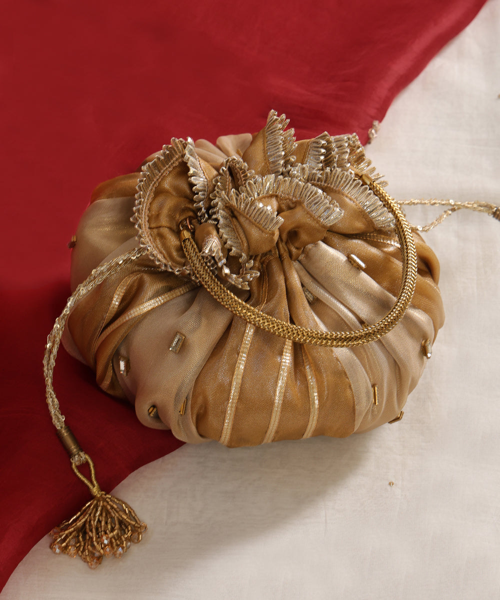 The Gilded Blossom Pleated Potli Bag