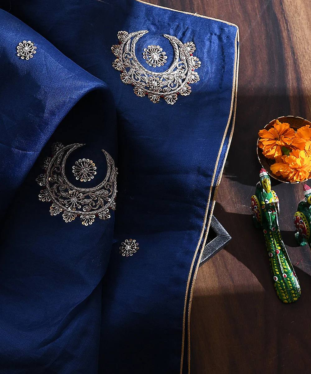 Handloom Blue Organza Chaand Boota Zardozi Dupatta