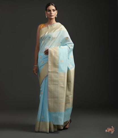 Light_Blue_Banarasi_Handloom_Kora_cotton_Saree_with_Sona_Rupa_Zari_Booti_WeaverStory_02