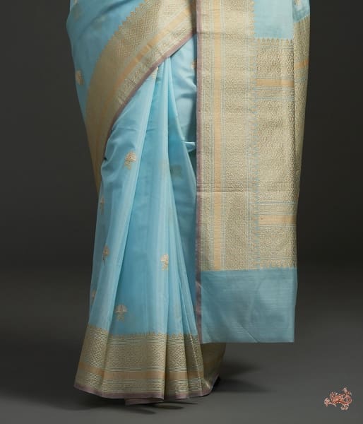 Light_Blue_Banarasi_Handloom_Kora_cotton_Saree_with_Sona_Rupa_Zari_Booti_WeaverStory_03