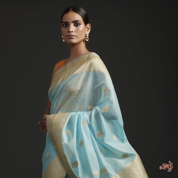 Light_Blue_Banarasi_Handloom_Kora_cotton_Saree_with_Sona_Rupa_Zari_Booti_WeaverStory_01