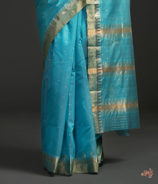 Aqua_Blue_all_over_Zari_Booti_Saree_with_temple_Border_WeaverStory_04