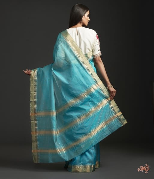 Aqua_Blue_all_over_Zari_Booti_Saree_with_temple_Border_WeaverStory_03