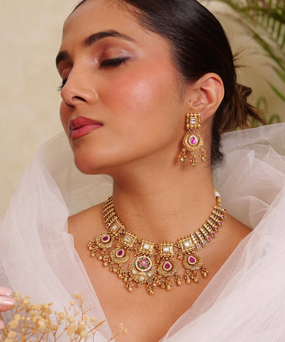 Rani Gulabi Temple Choker Set