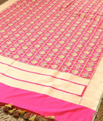 Pink_Katan_Silk_Dupatta,_with_Meenakari_Patola_Design_WeaverStory_02