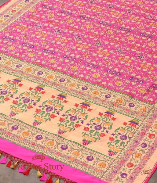 Handloom_Pink_Banarasi_Patola_dupatta_with_meenakari_WeaverStory_02