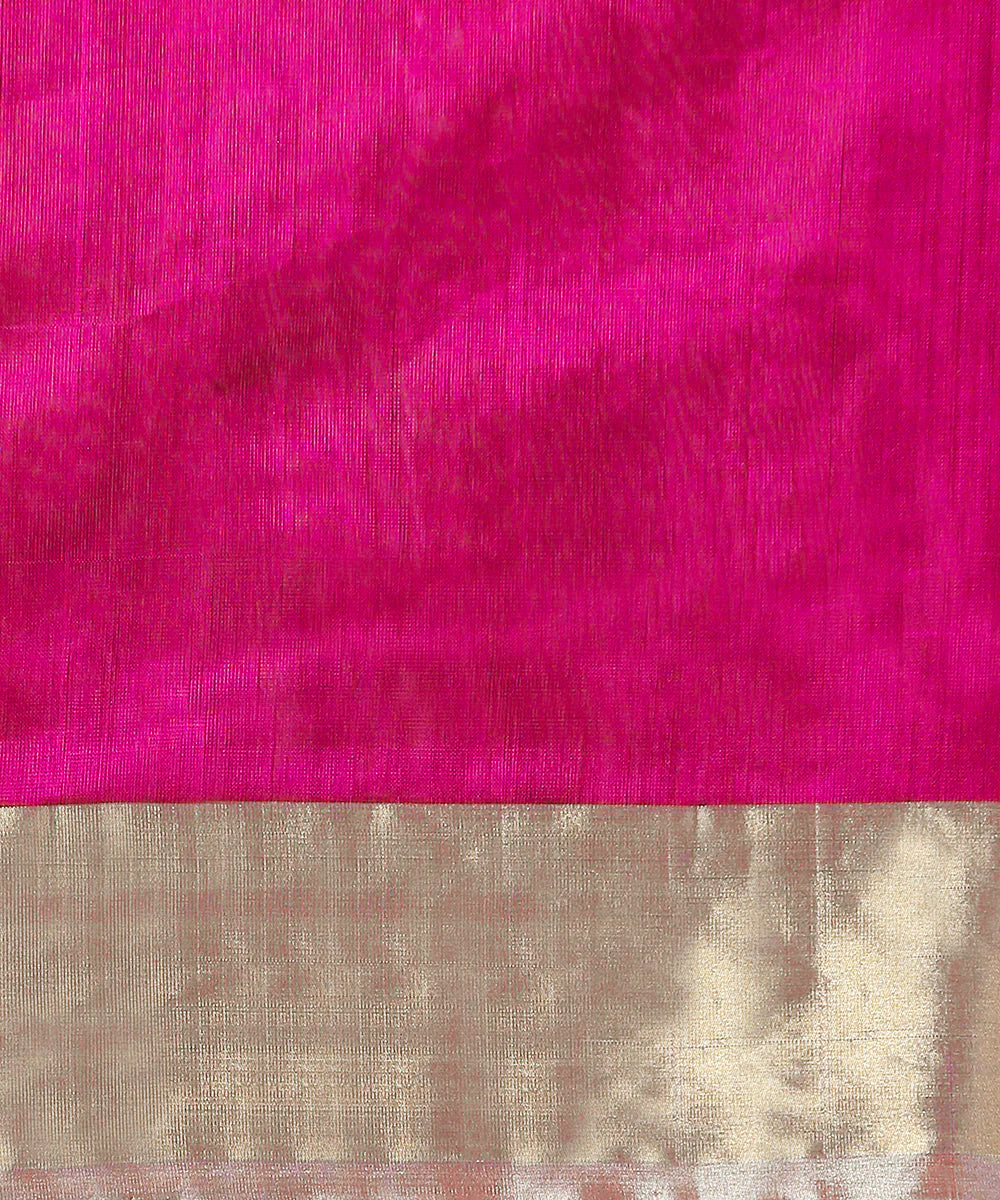 Neon Pink Handloom Pure Chanderi Silk Saree With Eknaliya Bird Motifs