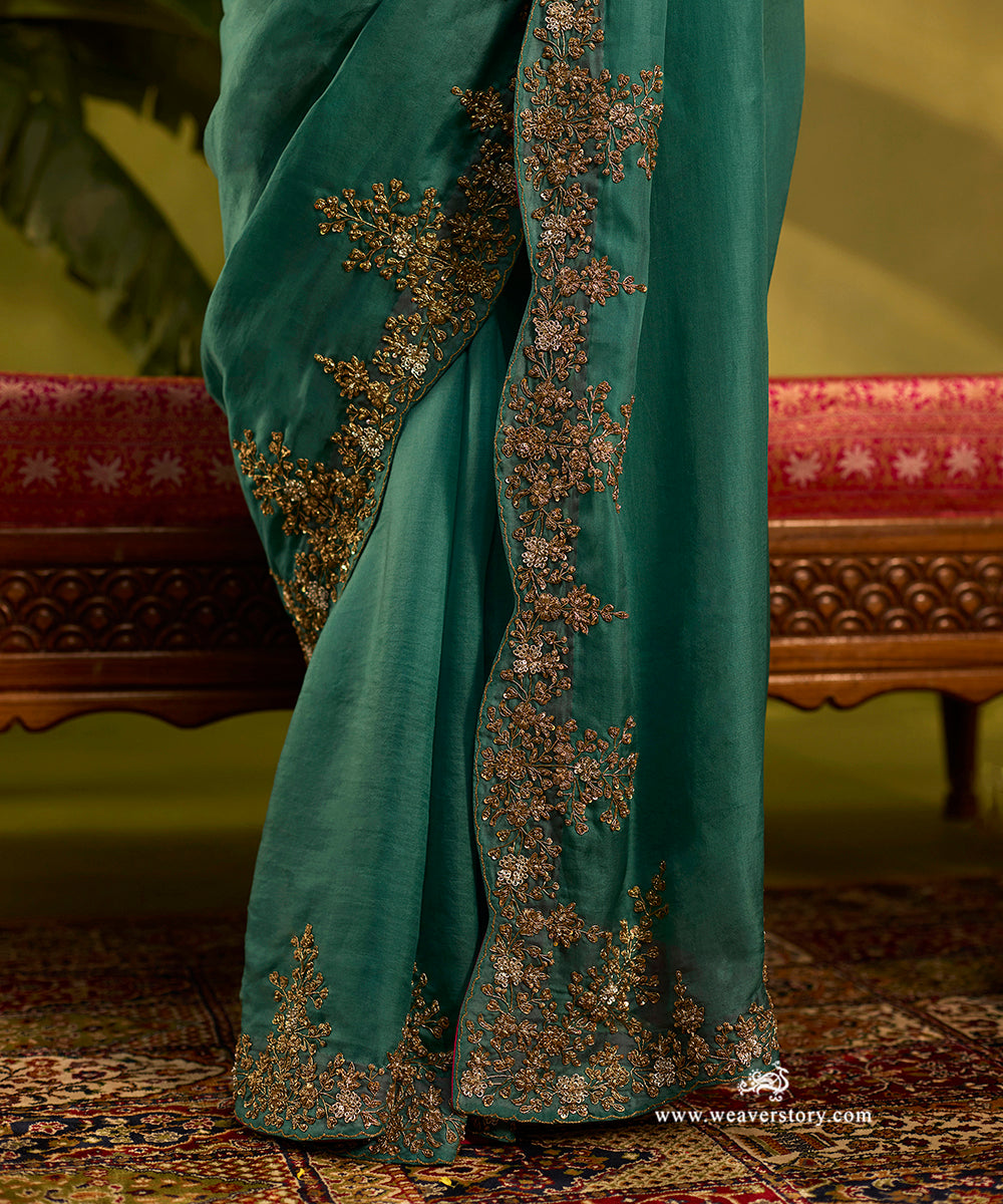 Teal_Handloom_Pure_Organza_Saree_With_Beautiful_Guldosi_Scalloped_Border_WeaverStory03