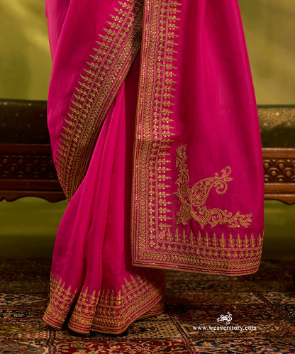 Hot_Pink_Pure_Organza_Handloom_Saree_With_Marodi_Hand_Embroidery_And_Zardozi_Dori_Work_WeaverStory04