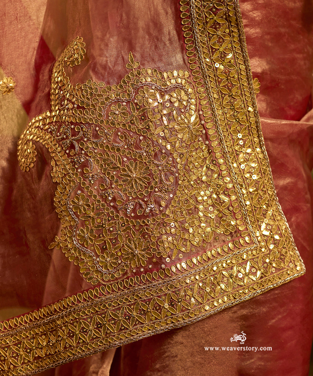 Red_And_Golden_Pure_Tissue_Handloom_Saree_With_Hand_Embroidered_Gota_Border_WeaverStory05