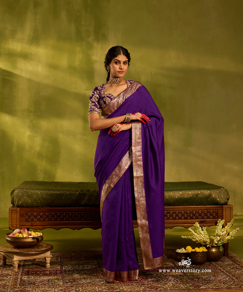 Purple_Handloom_Pure_Chiniya_Silk_Saree_With_Hand_Embroidered_Sanjab_Border_WeaverStory02