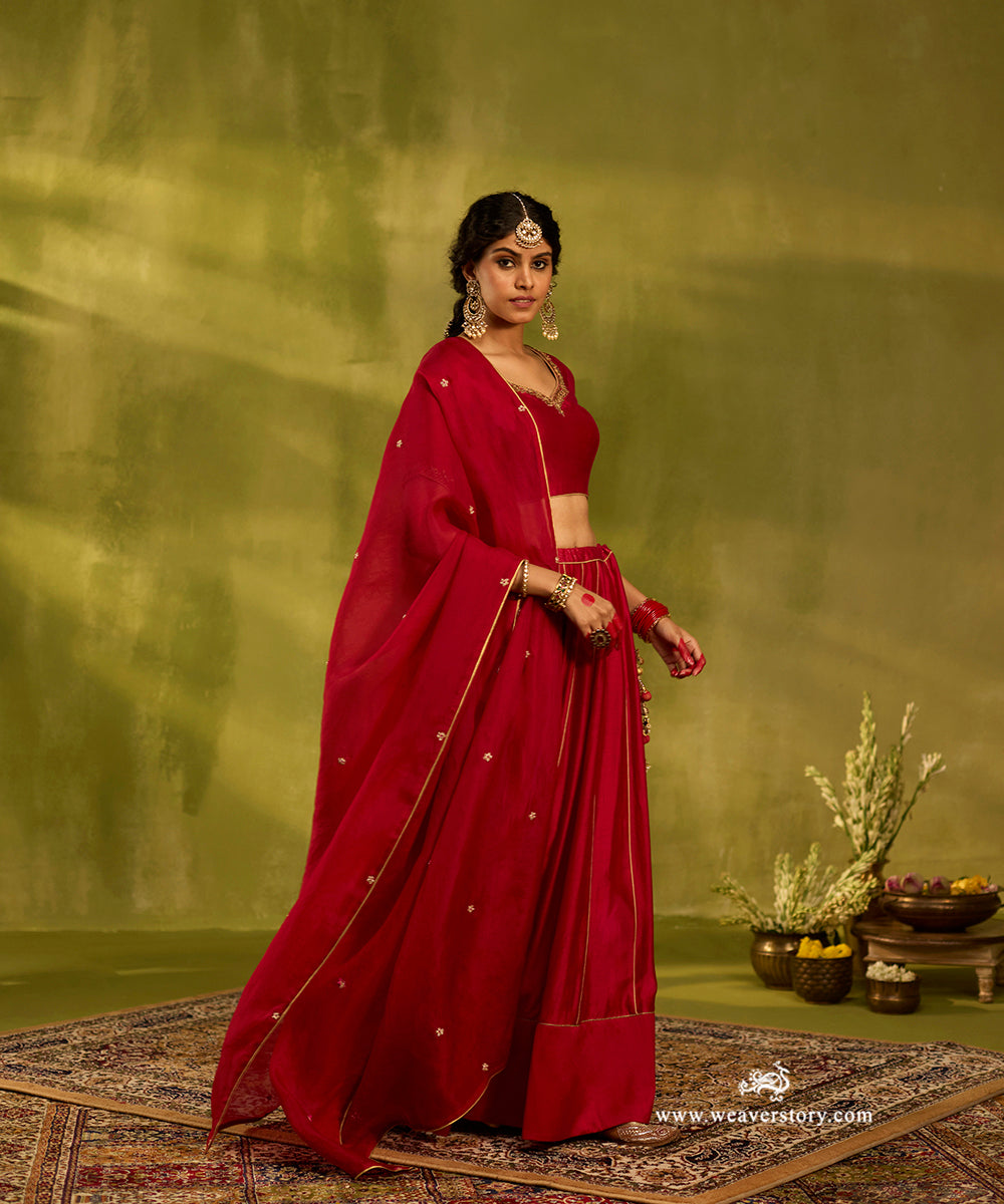 Brick_Red_Handloom_Chanderi_Lehenga_With_Hand_Embroidered_Blouse_And_Organza_Dupatta_WeaverStory03