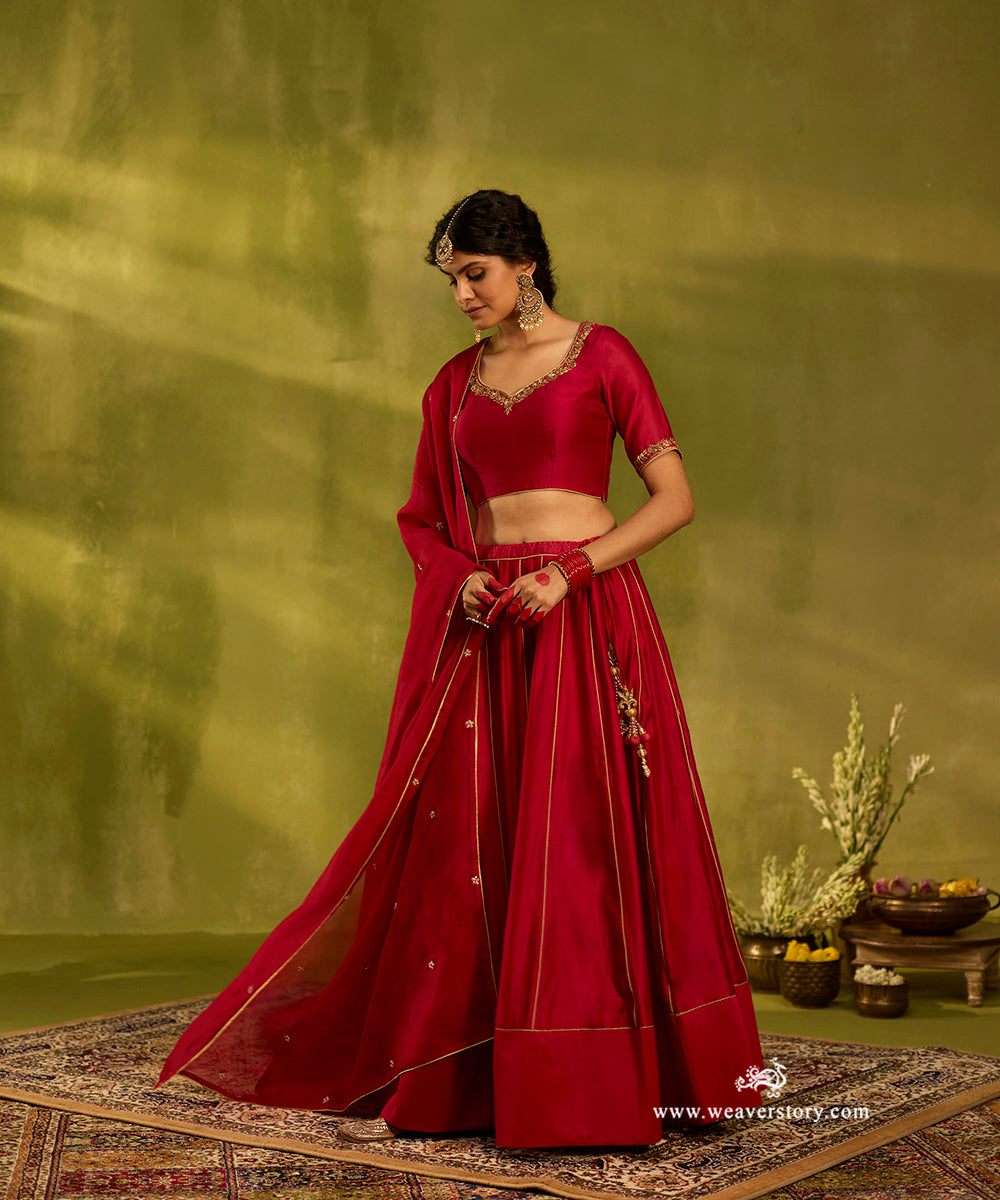 Brick_Red_Handloom_Chanderi_Lehenga_With_Hand_Embroidered_Blouse_And_Organza_Dupatta_WeaverStory04