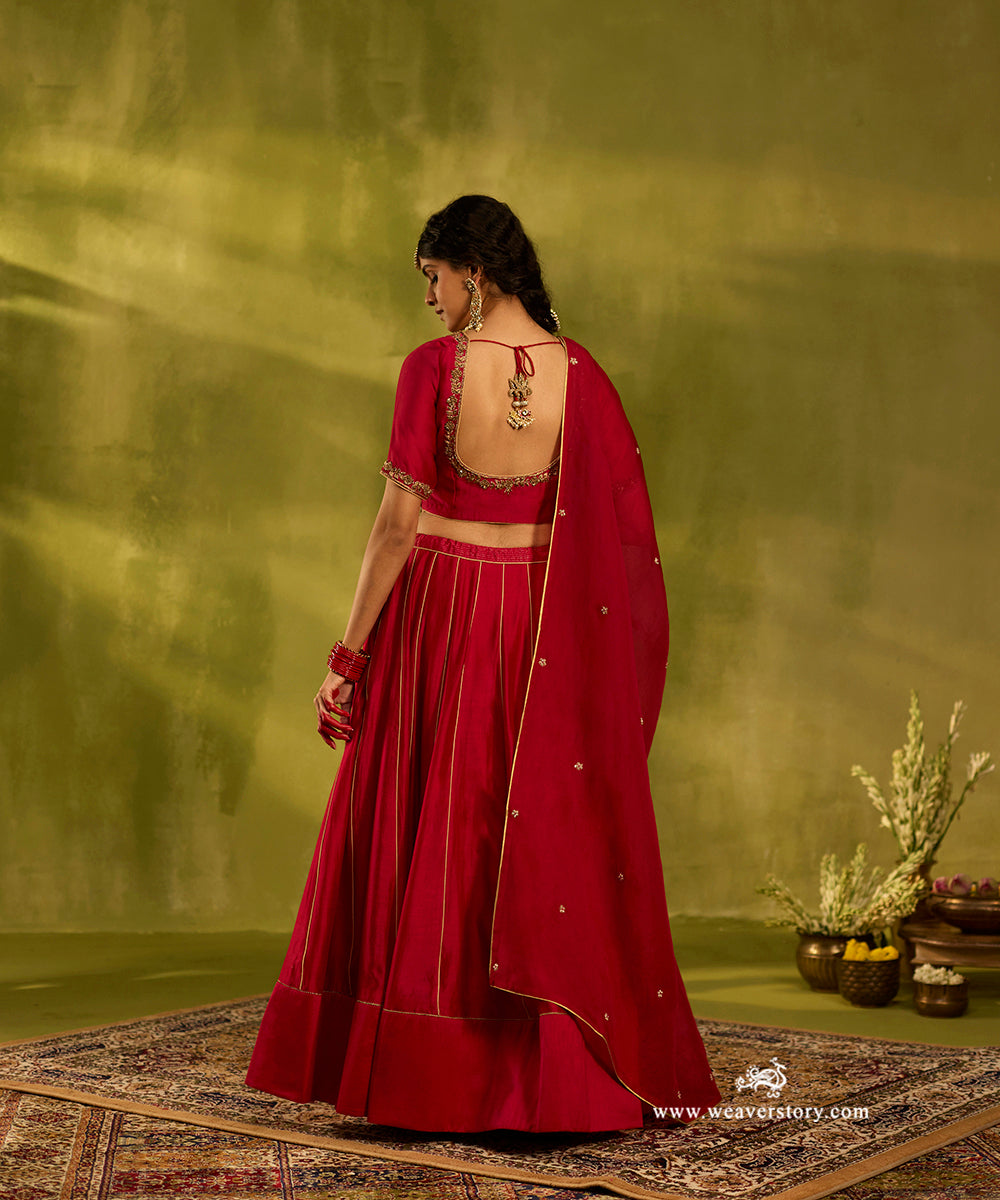 Brick_Red_Handloom_Chanderi_Lehenga_With_Hand_Embroidered_Blouse_And_Organza_Dupatta_WeaverStory05