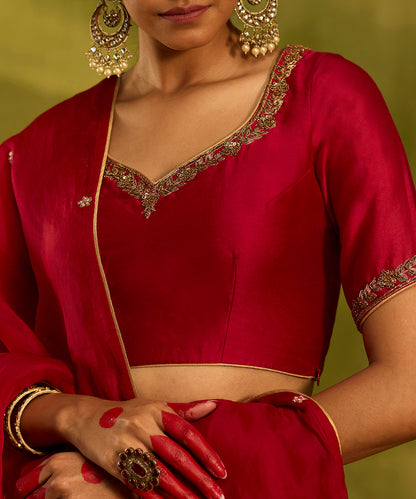 Brick_Red_Handloom_Chanderi_Lehenga_With_Hand_Embroidered_Blouse_And_Organza_Dupatta_WeaverStory06