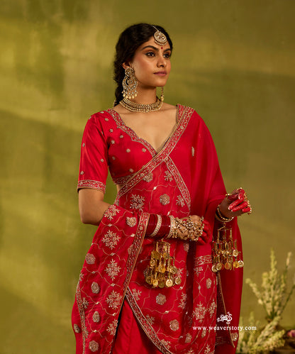 Red_Pure_Silk_Lehenga_And_Blouse_With_Zardozi_Work_And_Organza_Dupatta_WeaverStory03