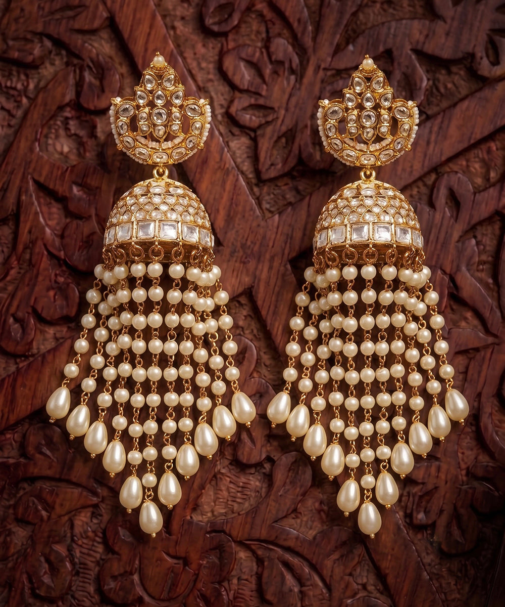 Rudrakshi Jhumka Pearl Cascade Earrings