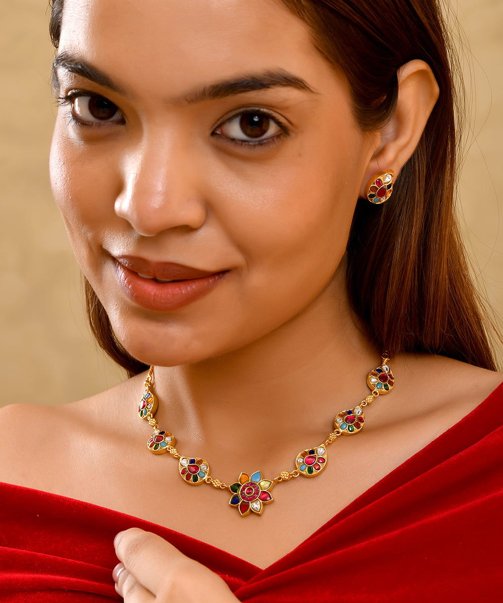 Navratna Polki Necklace Set