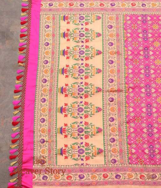 Handloom_Pink_Banarasi_Patola_dupatta_with_meenakari_WeaverStory_03