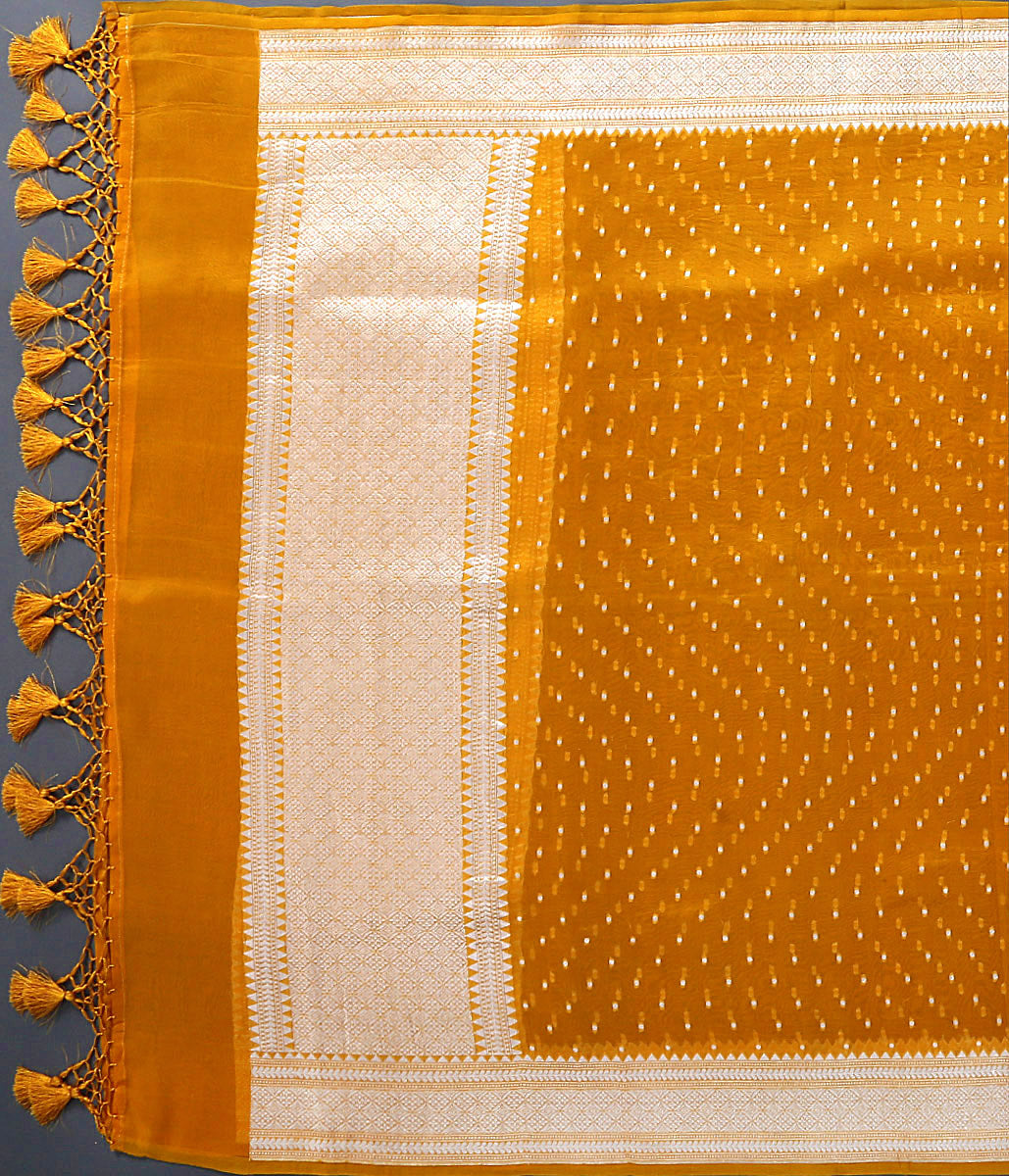 Handwoven_Yellow_Organza_Dupatta_with_Silver_Zari_Border_WeaverStory_03