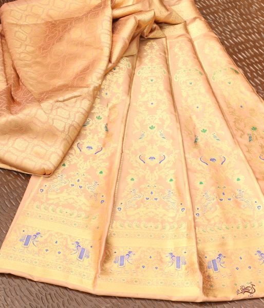 Gold_Zari_Peach_Handloom_Silk_Shikargah_Banarasi_Lehenga_with_Meenakari_WeaverStory_02