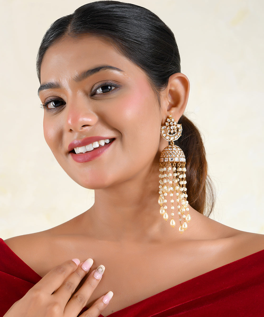 Rudrakshi Jhumka Pearl Cascade Earrings