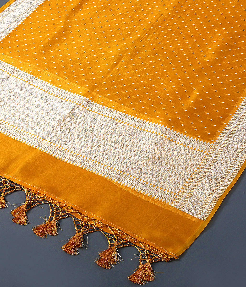 Handwoven_Yellow_Organza_Dupatta_with_Silver_Zari_Border_WeaverStory_04