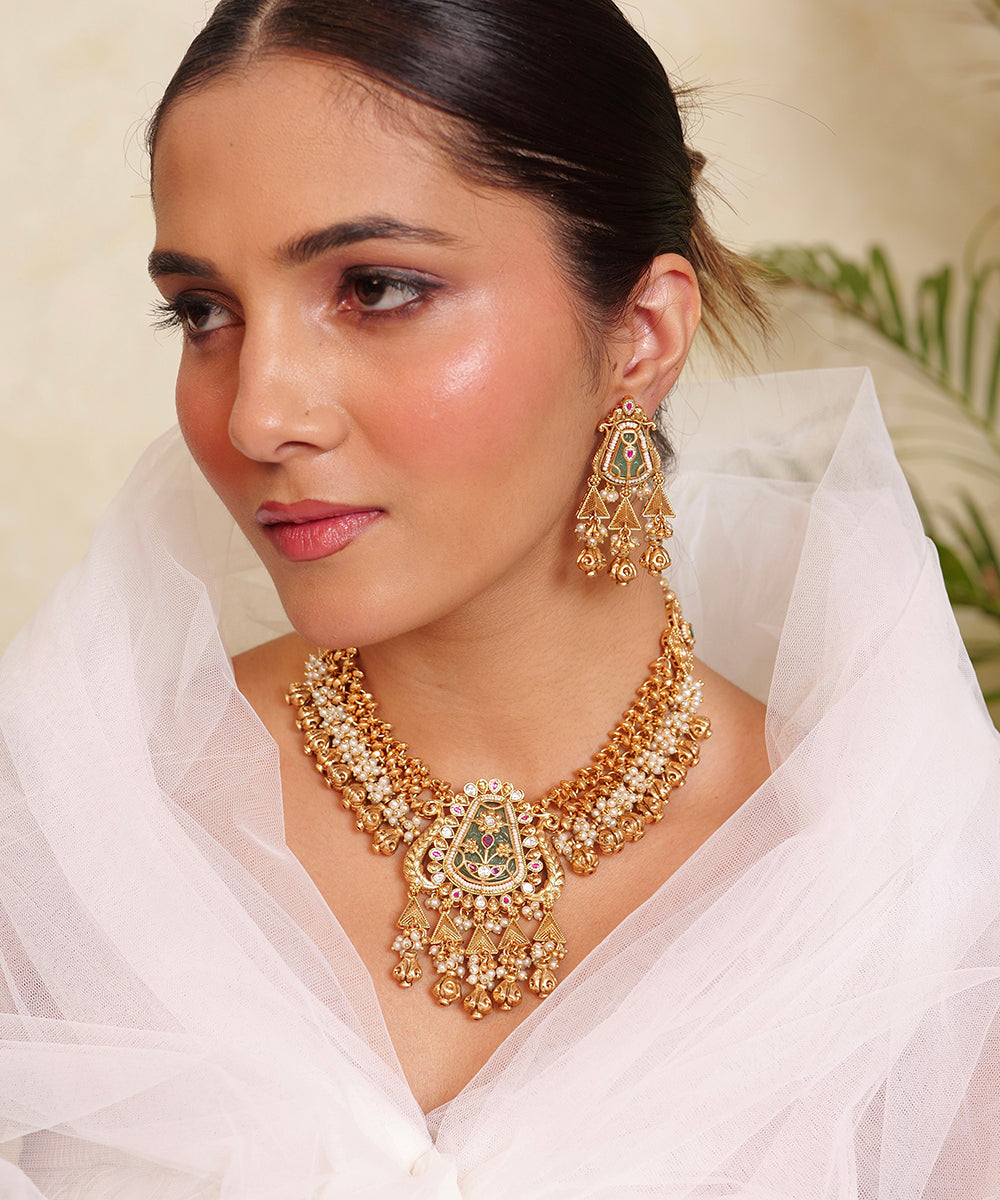 Panna Ghungroo Temple Necklace Set