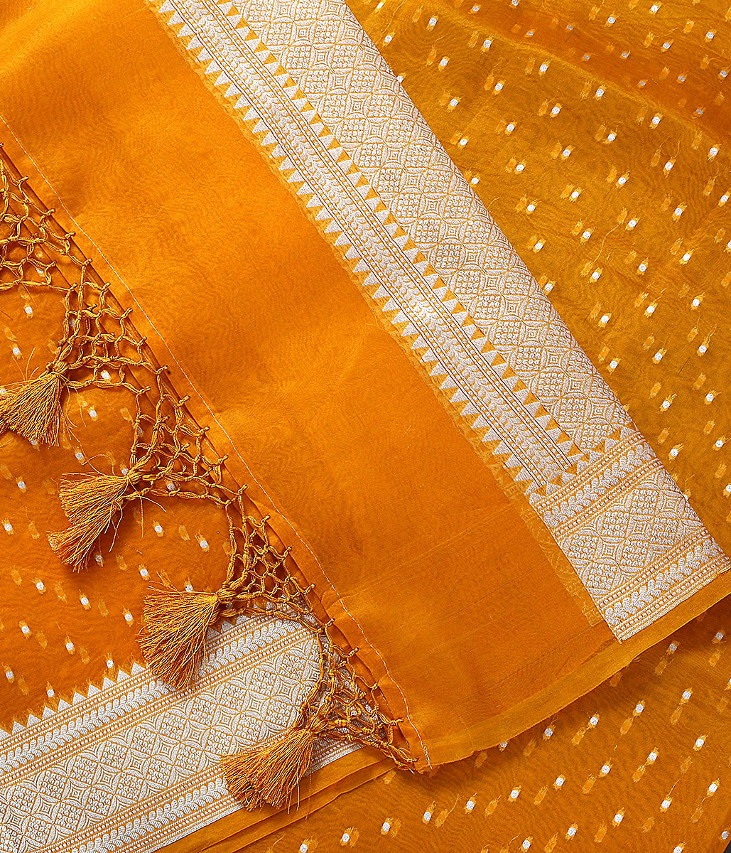 Handwoven_Yellow_Organza_Dupatta_with_Silver_Zari_Border_WeaverStory_02