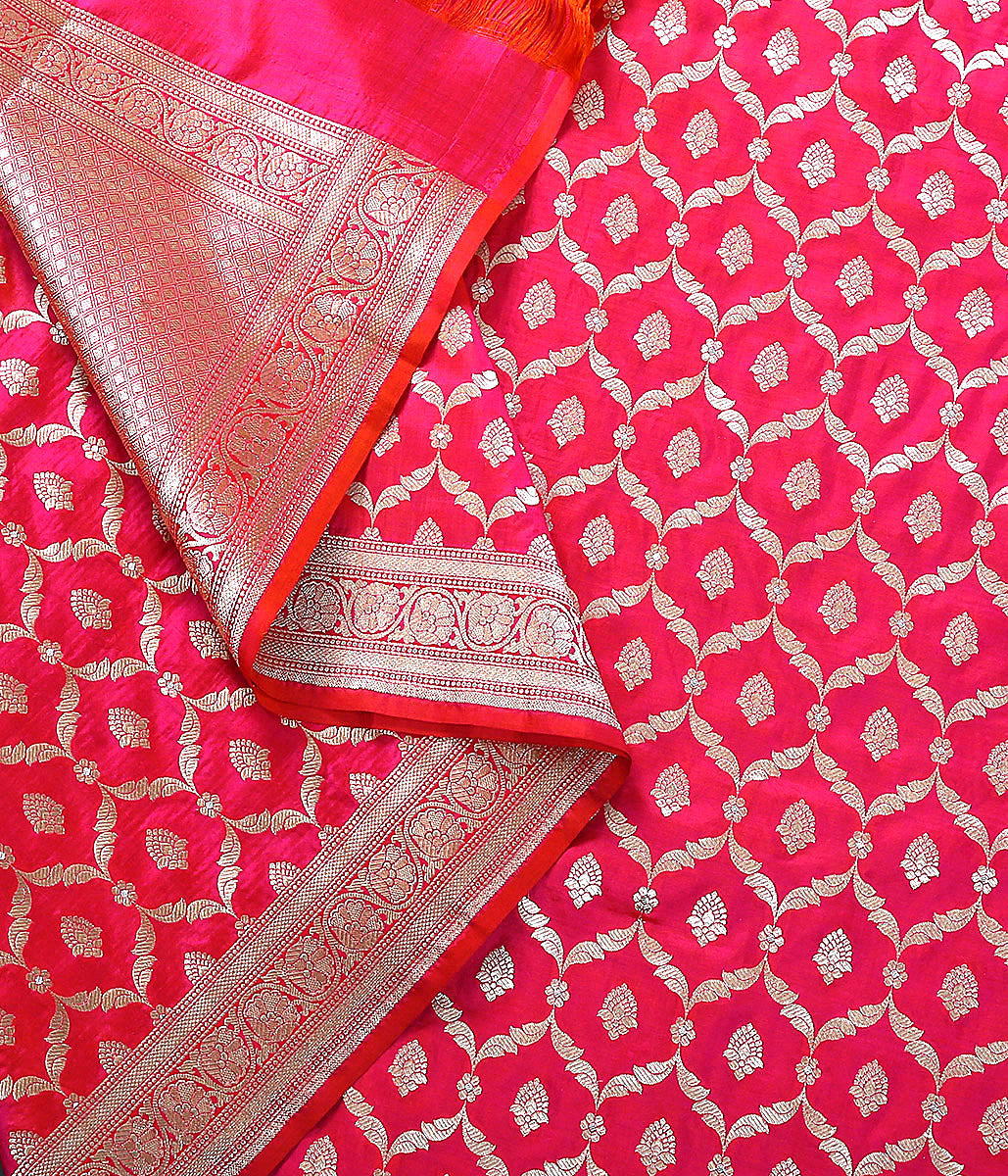 Handloom_Pink_and_Orange_dual_tone_Silk_Jangla_Dupatta_WeaverStory_02