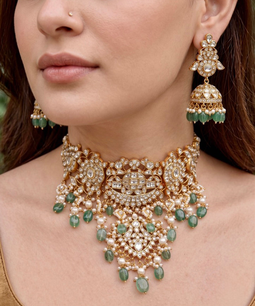 Zaia Emerald Polki Bridal Set
