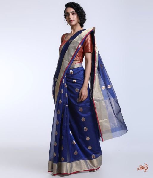 Handloom_Ink_Blue_Chanderi_Saree_with_Meenakari_motif_WeaverStory_02