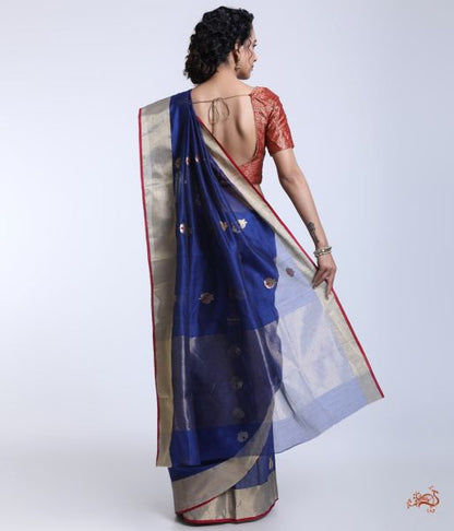 Handloom_Ink_Blue_Chanderi_Saree_with_Meenakari_motif_WeaverStory_03