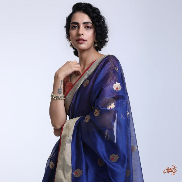 Handloom_Ink_Blue_Chanderi_Saree_with_Meenakari_motif_WeaverStory_01